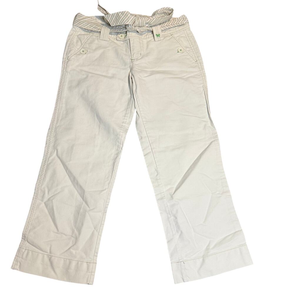 Aeropostale Khaki Belted Twill Pants, Y2K Butterfly Green Embroidery, Size 32 - Picture 2 of 7